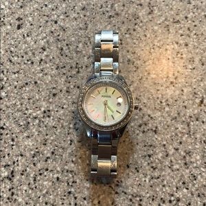 Silver with Mother of Pearl Fossil watch